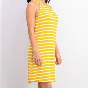 Market and Spruce Yellow White Striped Halter Neck Mini Dress Coastal Size M